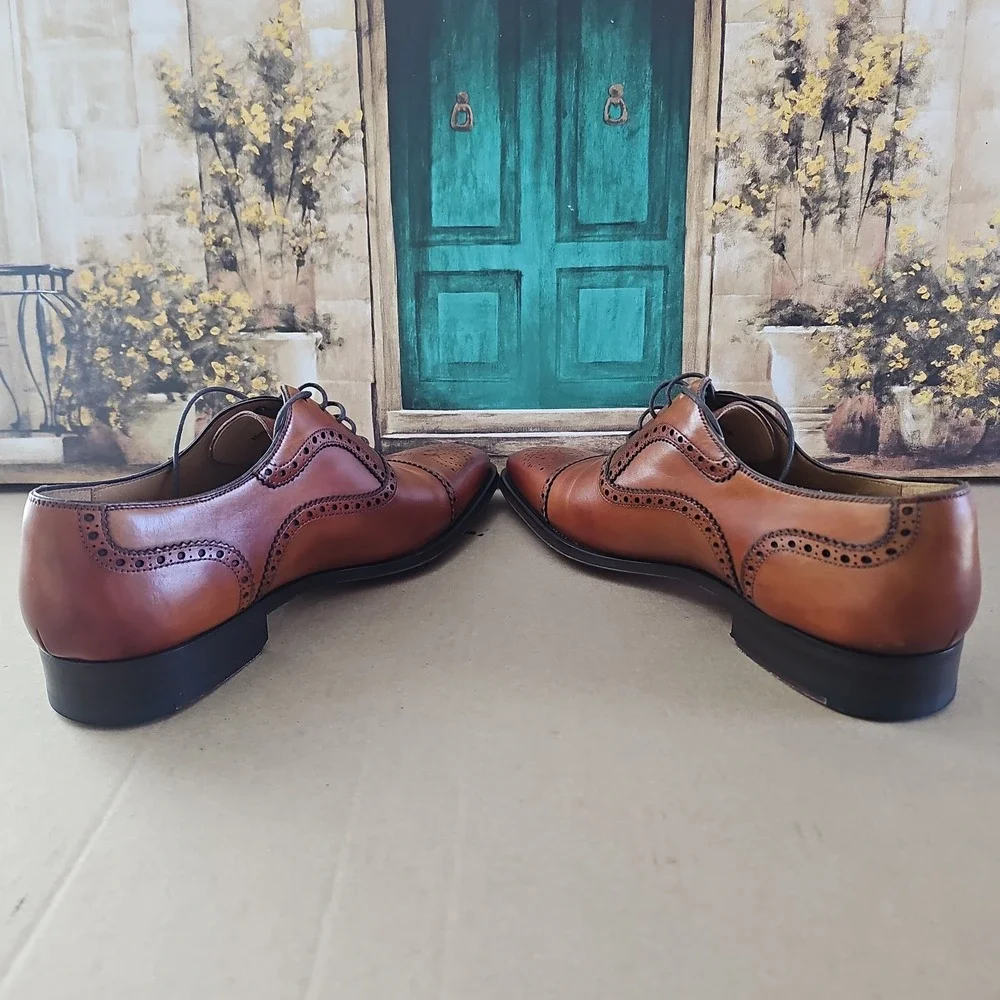 Magnanni Brogue Derby Medallion Toe Oxford Cognac Mens Dress Shoes 10.5 M 13975